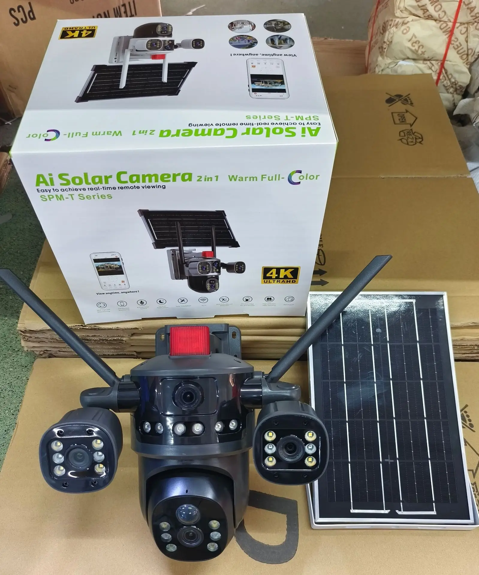 Saikiot V380Pro 12MP 2 Lens 3 Screen CCTV Camera Solar 4G WIFI Wireless Solar Panel Powered Camera  Solar PTZ Camera Outdoor