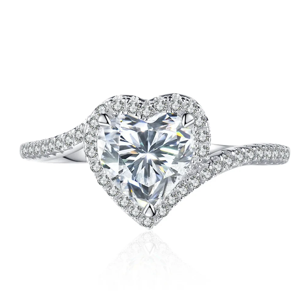 

1.2 Carat 7mm Heart-Shaped Diamond S925 Sterling Silver Wedding Ring Fine Jewelry