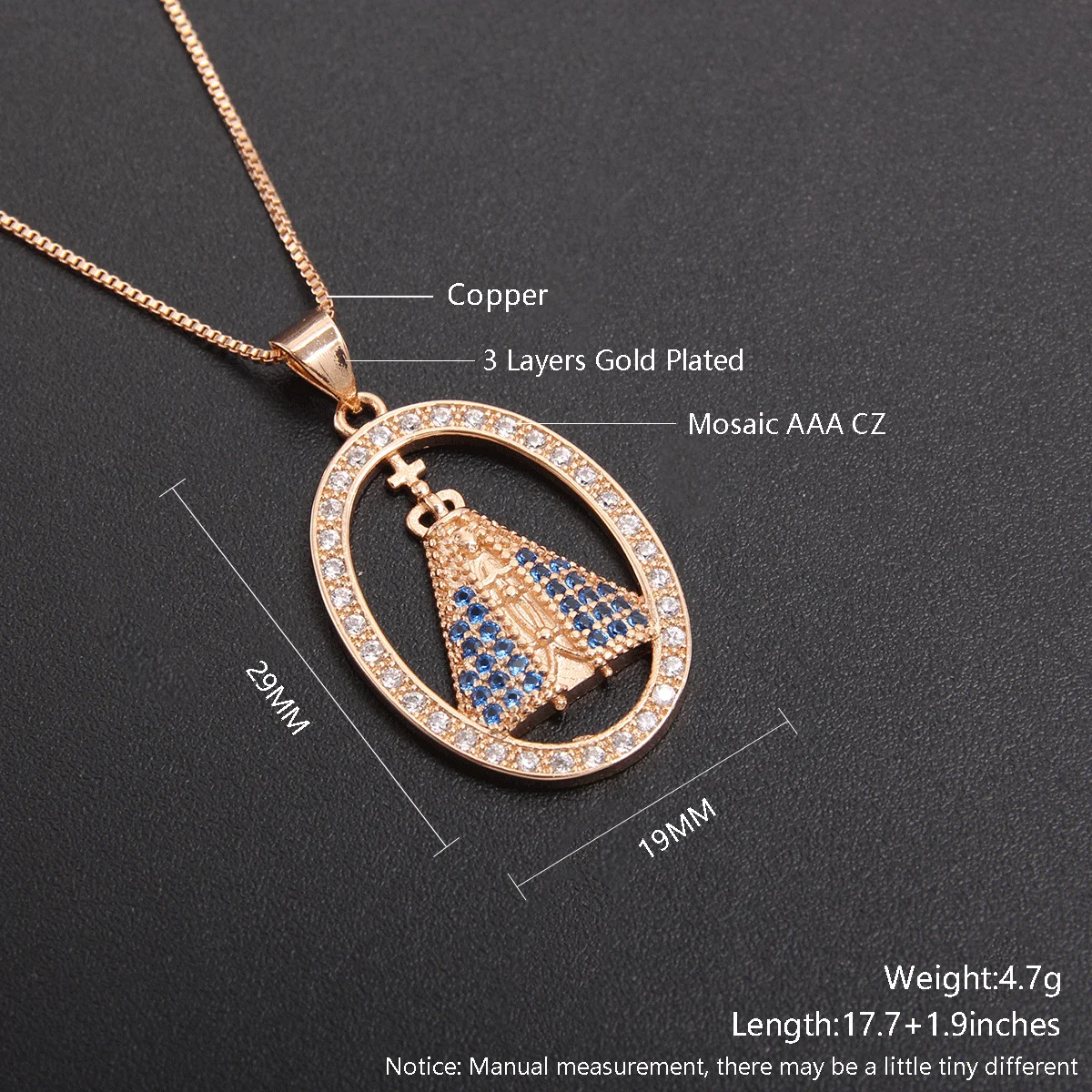 MHS.SUN Lujan Jungfrau Maria Anhänger Halsketten Virgen De Guadal Kubikzircon Halsband Vergoldet Religiöser Schmuck für Frauen Mädchen – Detail 6