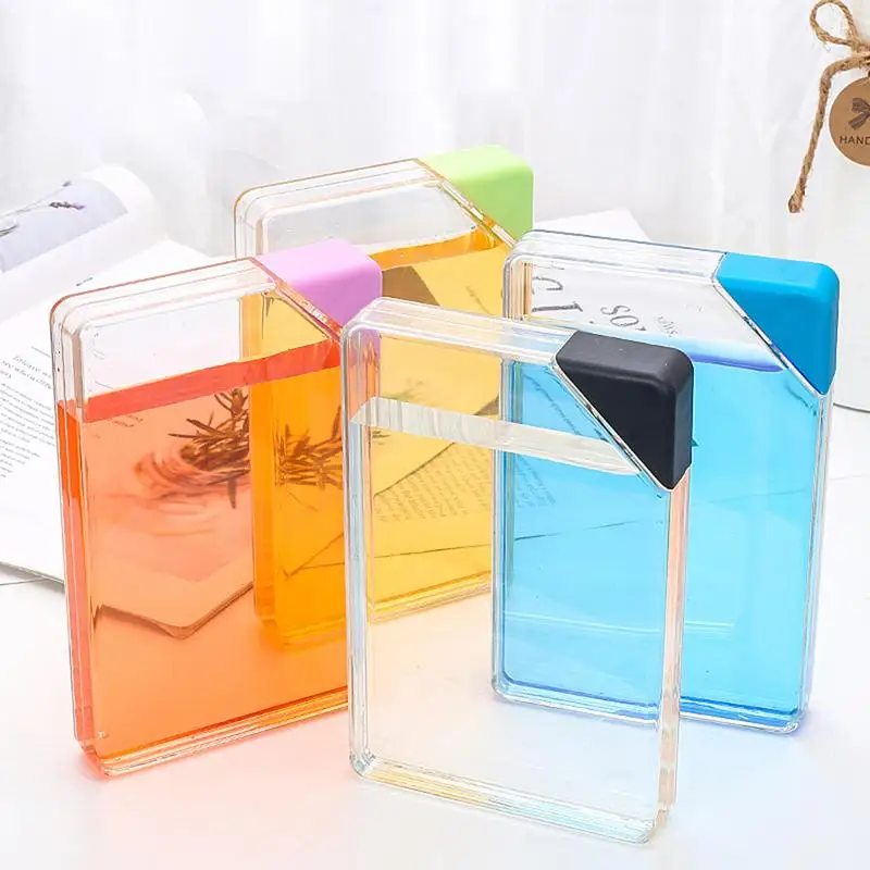 Rectangle Flat Water Bottle Transparent Boy And Girl Water Bottle A5 Size Small Opening Drinks Cup Creative Triangle Lid Camping