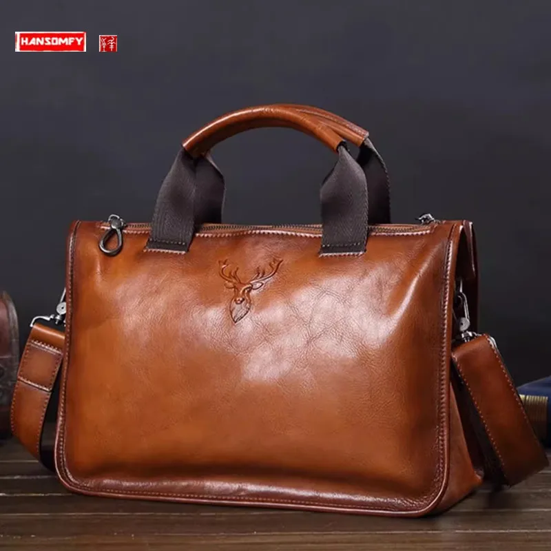 Genuine Leather Men\'s Handbag Leather Men Bag Casual Business Briefcase Shoulder Messenger Bag Computer Bag Fashion Trend