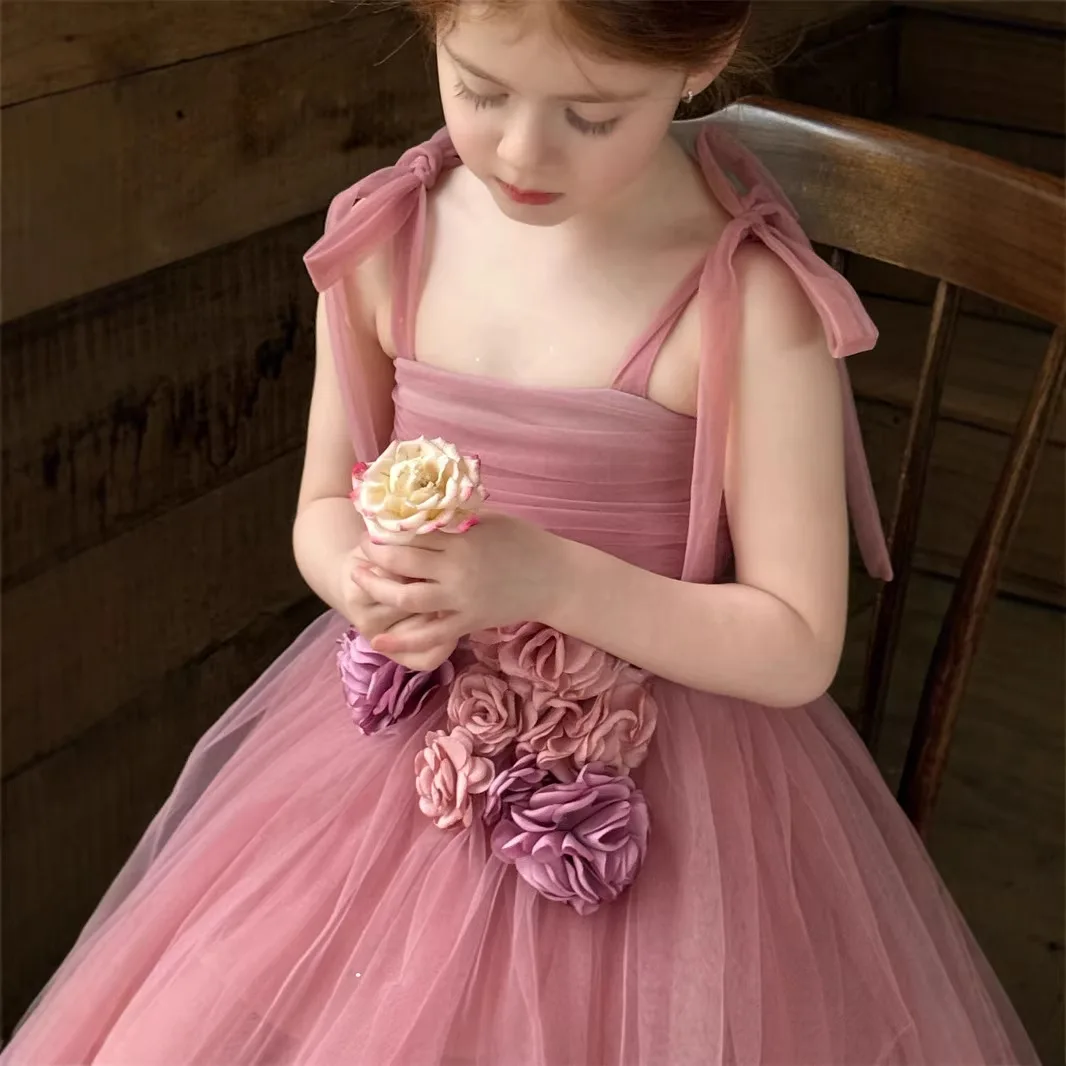 

Детская одежда: Новое поступление! Платье для девочек 2026 года, весна-лето, фиолетовое, с цветочным узором, на бретельках, из сетки, пышное, в стиле принцессы.