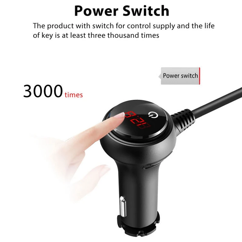 Car Charger Quick Charge Multi-Port 3 USB Port+1 QC3.0+3 Igniter + Back Clip Design +LED Display Suitable For Motorhomes