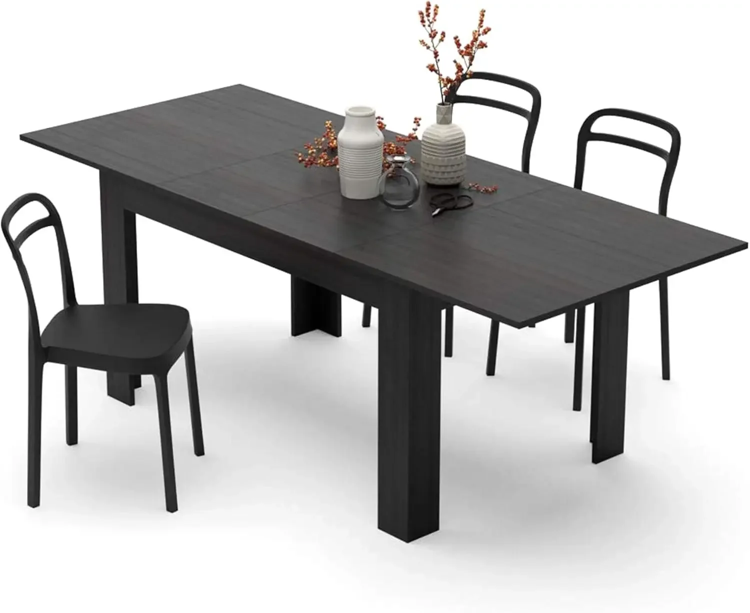 Easy, Extendable dining table, 55,1(86,6) x35,4 in, Ashwood Black, for 6-10 people, Expandable Dining Table for Kitchen