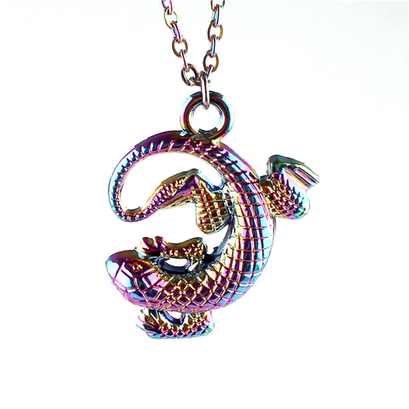 Rainbow Punk Spider Pendant Necklace For Women Men Jewelry Lizard Gecko Charm Rainbow Chain On The Neck Necklaces Accessories