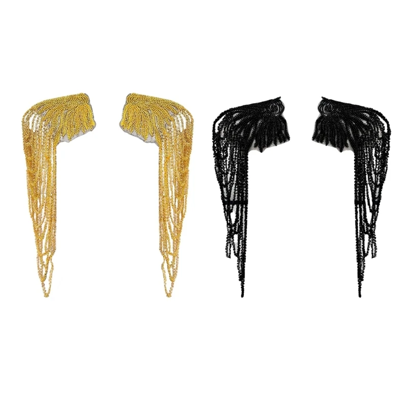 

Uniform Epaulet Stage Performers Shoulder Wrap Fringed Beads Shoulder Epaulettes