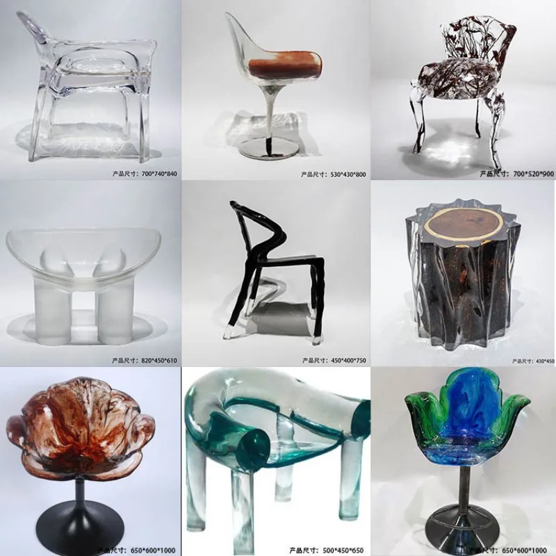 Creative leisure chair Creative transparent acrylic stool Glass resin handicraft Seat art Furniture ornament