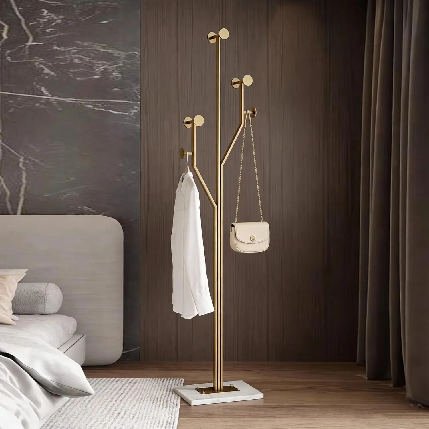 Gold Metal Coat Rack (with Marble Base)  Entryway Standing Coat Stand, Heavy-Duty Vertical Design, Suitable for, Customized