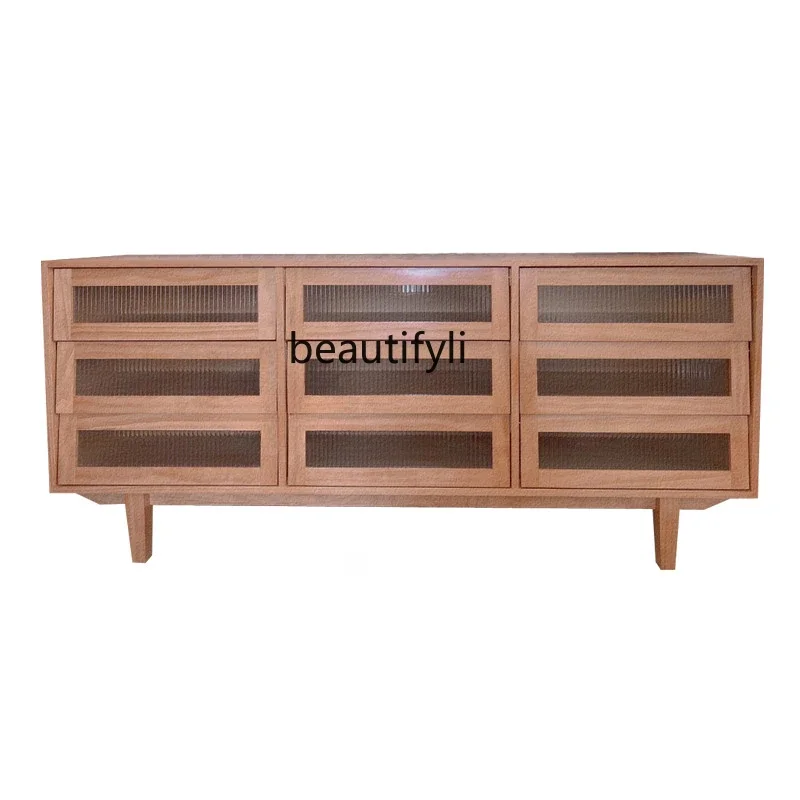 

Nordic Solid Wood Nine-Drawer Cabinet Locker TV Cabinet Living Room Entrance Cabinet Japanese Style Sideboard