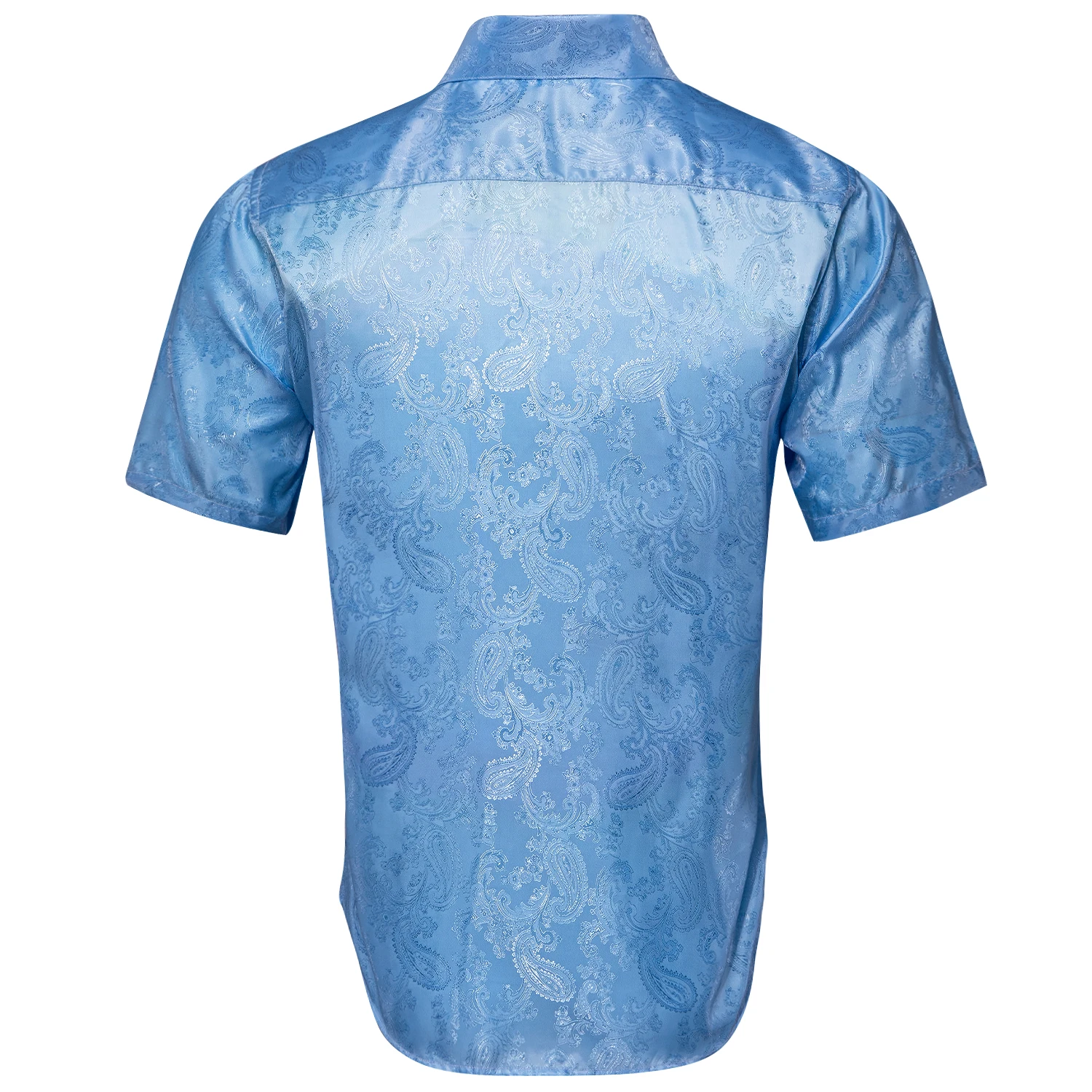 Hi-Tie Silk Sky Blue Mens Shirts Paisley Jacquard Woven Cool Short Sleeve Shirt For Men Male Gift for Father Son Husband Big XXL
