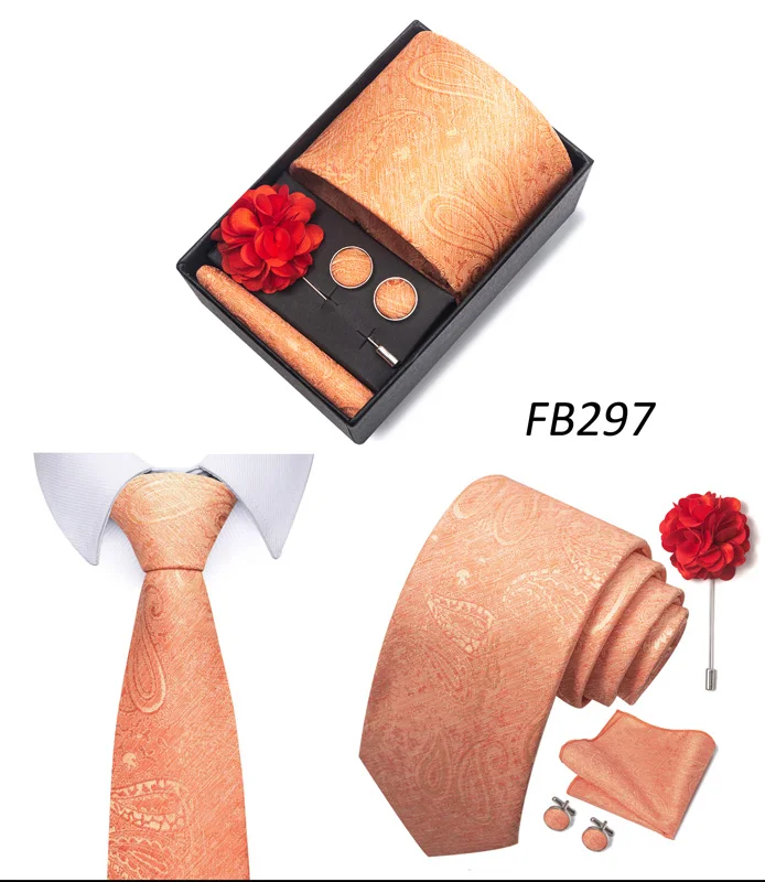 Neue Designer Blau Rot Grün Paisley Krawatten Für Männer Hochzeit Party Krawatte Luxus Krawatte Einstecktuch Cufllink Brosche Set – Detail 38