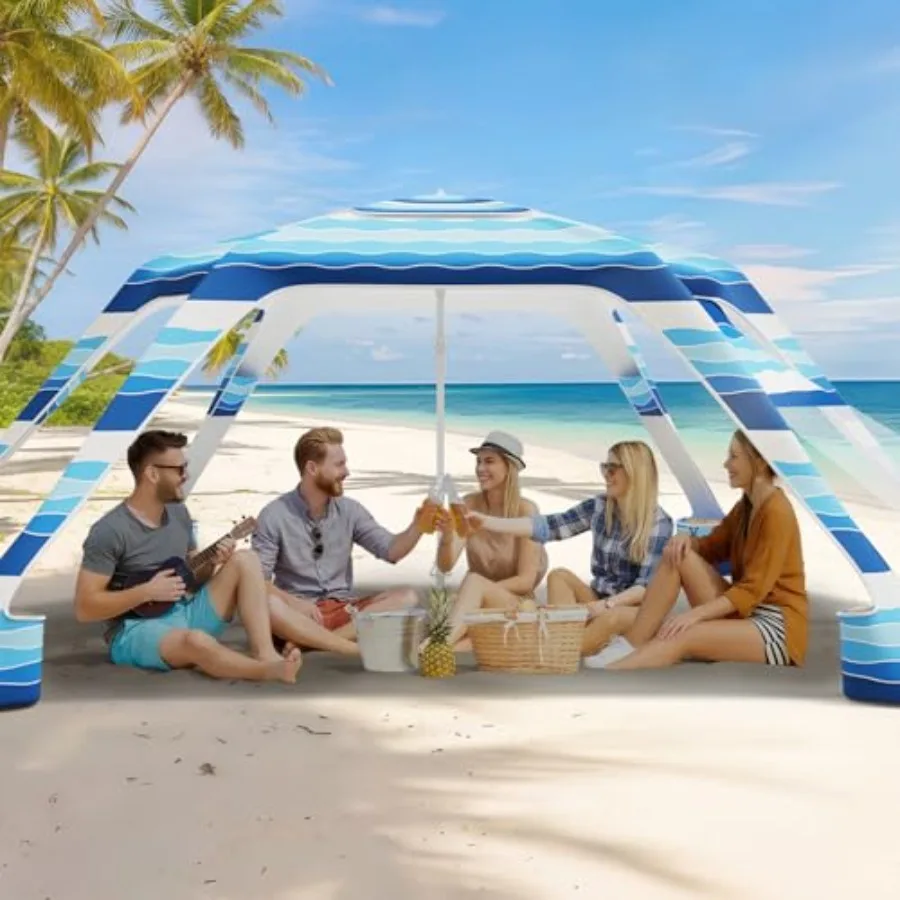 

Пляжная беседка-тент с 6-угольным навесом UPF50+, регулируемой высотой, солнцезащитный шатер-зонт с отстегивающейся боковой стенкой S