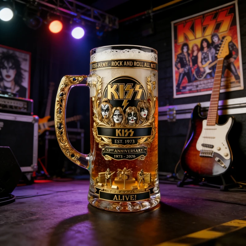 KISS Rockband Themen-Bierkrug 3D Konzertbühnen-Design Glasbecher für Fans