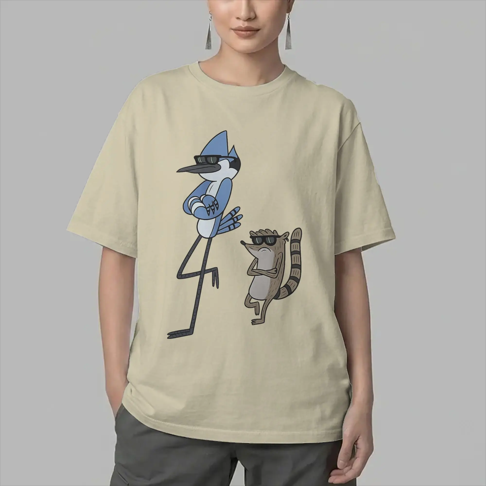 Cartoon Regulars Show Mordecai and Rigby T-Shirts Men Round Neck Cotton T Shirt  Short Sleeve Tee Shirt Printing Clothing