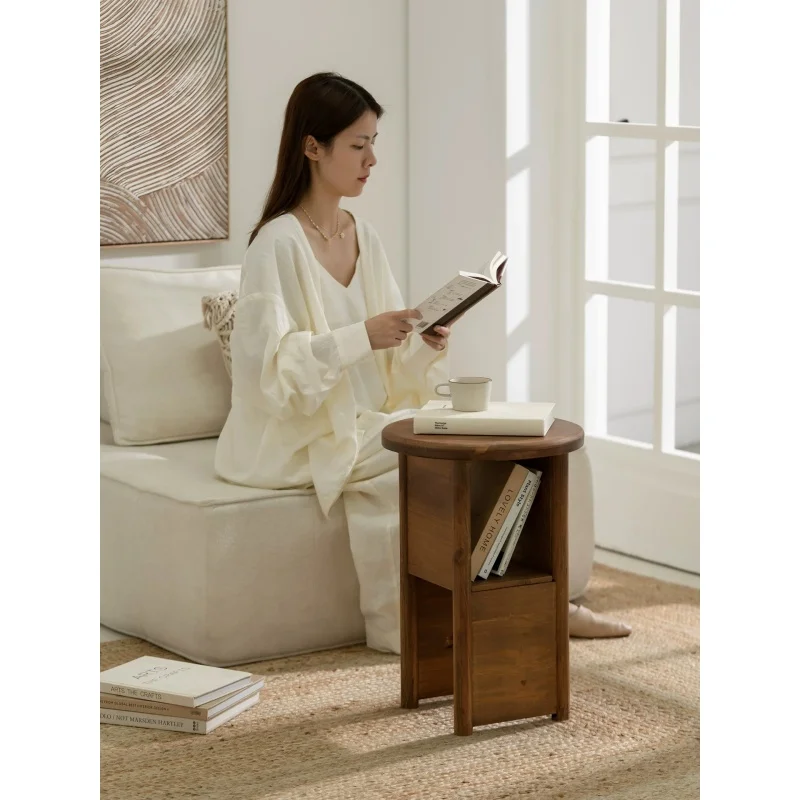 Retro solid wood side table, small coffee table, corner table, simple living room round table, multi-functional bedside table view 5