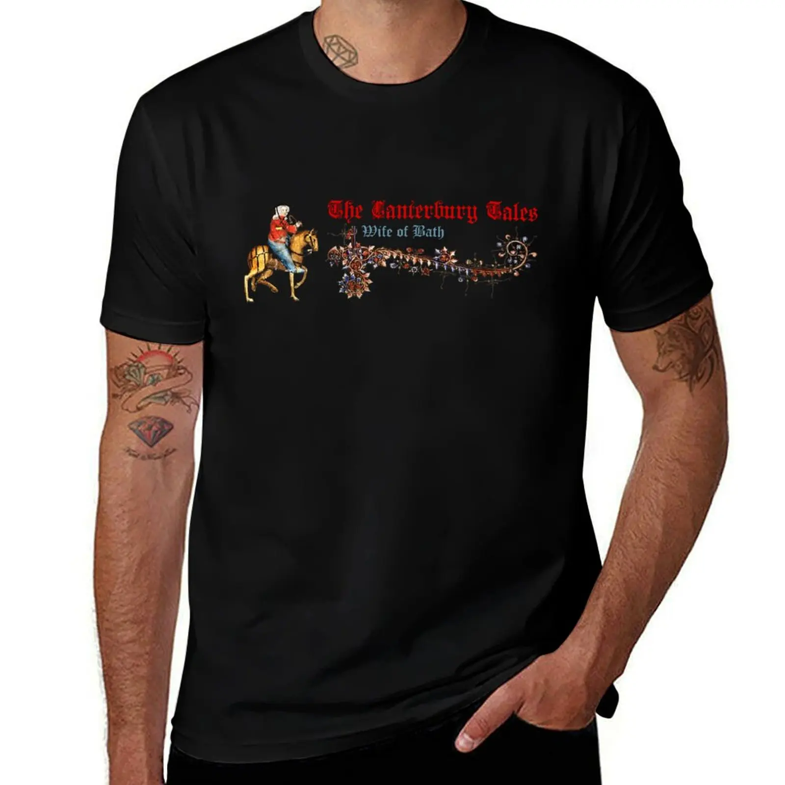 

Canterbury Tales Wife Bath T-Shirt cotton man t-shirts customs hippie clothes mens tall t shirts