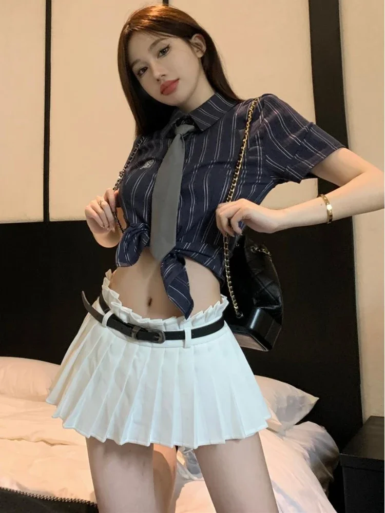 Shirts Women Striped Tie Simple Daily Slim Ladies Spring All-match Sexy Creativity Basics Charming Popular Korean Style Tender