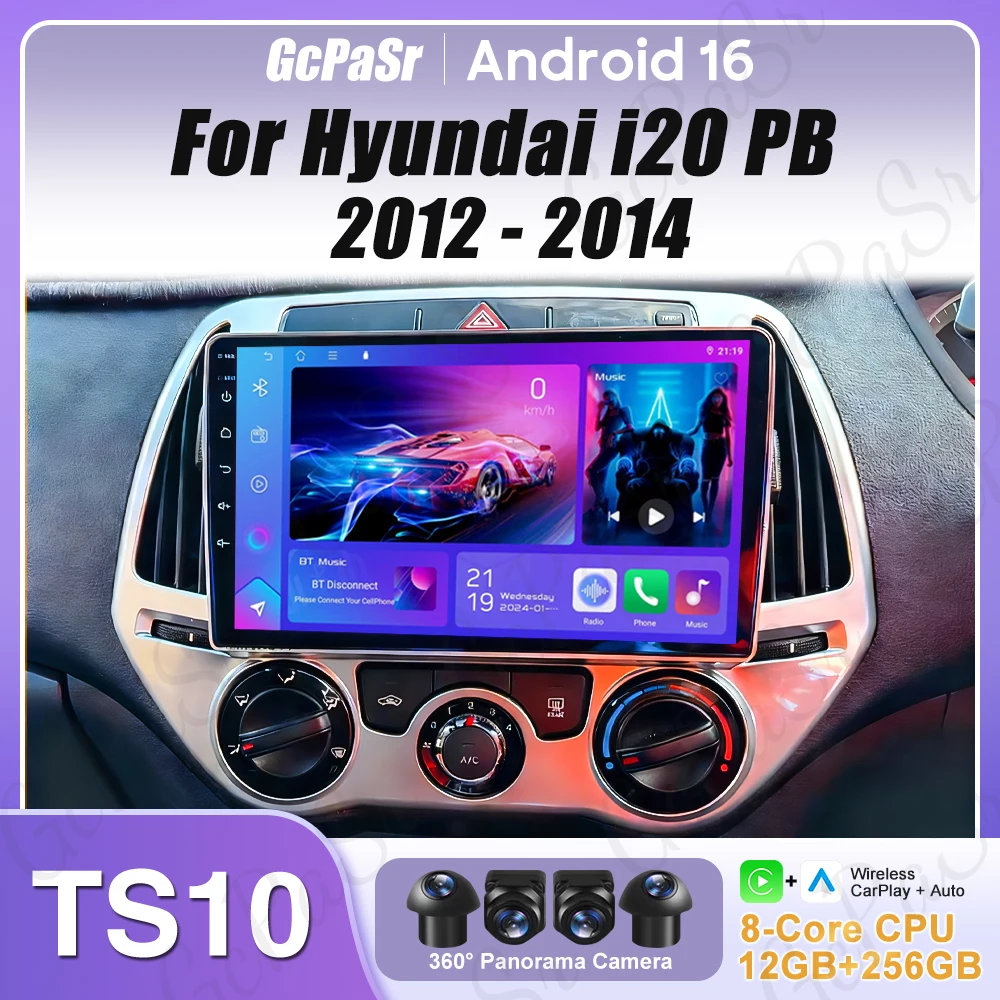 Android 16 Car Radio For Hyundai i20 PB 2010 2011 2012 2013 2014 Wireless Carplay Multimedia Player BT GPS Stereo Autoradio 2k