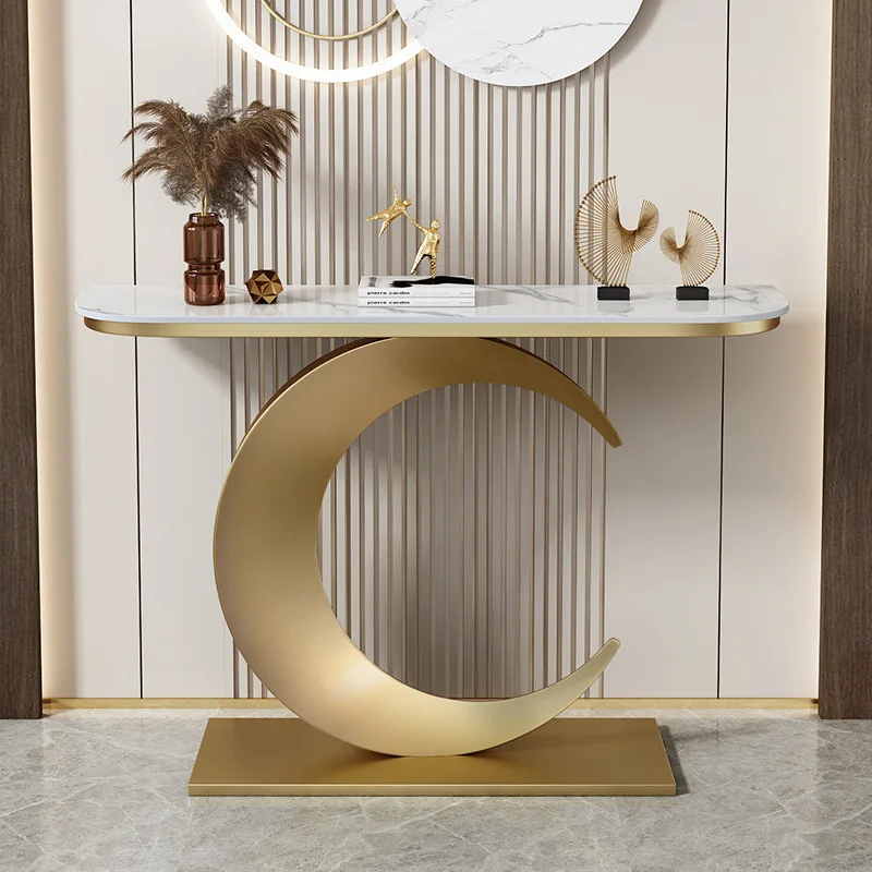 Italian light luxury entrance platform simple rock slab entrance table against the wall semicircular corridor