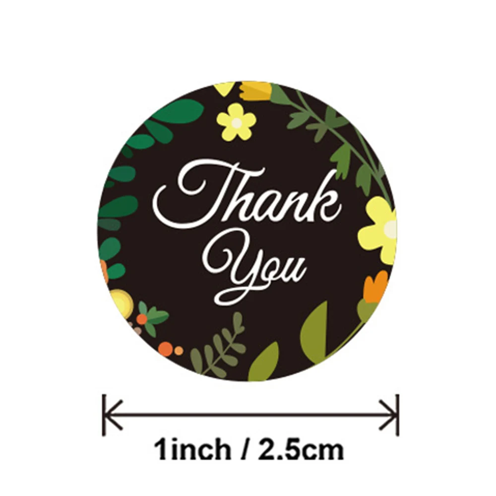 50-500pcs Exquisite Stickers Round 1inch Thank You Flower Sticker Garland Color Stickers Cookie Dessert Packaging Sticker