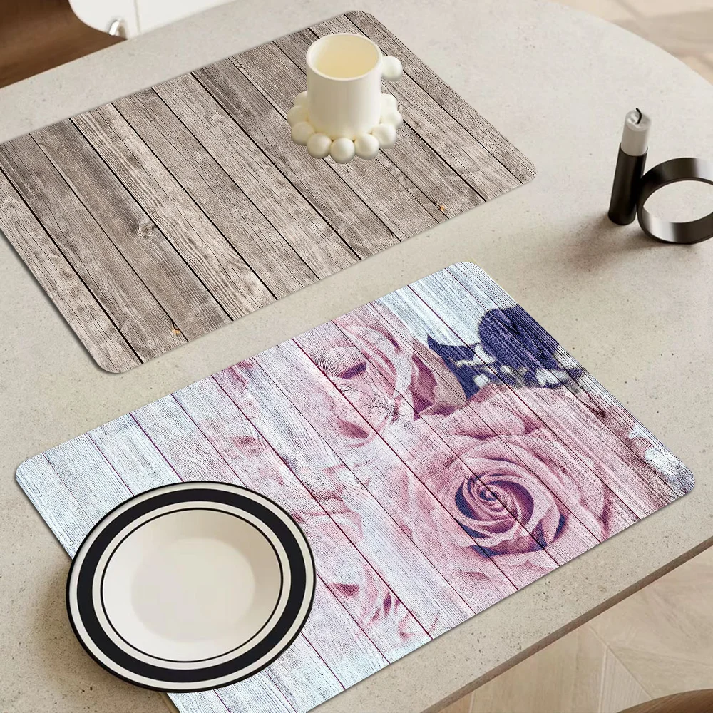 

Beautiful Wood Kitchen Drainage Mat Retro Style Dish Drying Pads Absorbent Placemats Drainer Tableware Mats Accessories