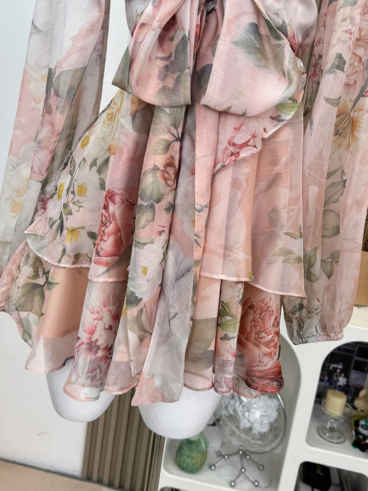 Vestido floral de manga comprida com decote em v feminino, vestido vintage Midi, Boho Frocks, estético, vestido de noite de peça única, dinheiro velho, quente, outono