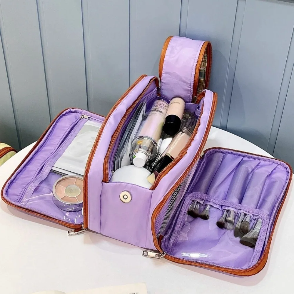 

Cute Oxford Cloth Plaid Makeup Bag Portable Storage Travel Cosmetic Container Large Capacity Handle Wash Pouch Travel