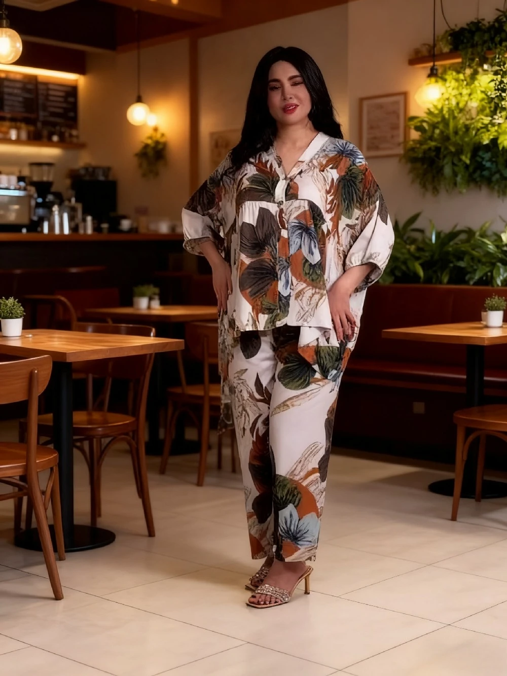 Conjunto informal de 2 piezas para mujer, blusa con una botonadura, pantalones de pierna ancha, traje de Marruecos, conjunto de Dubái 2026, trajes árabes informales para mujer