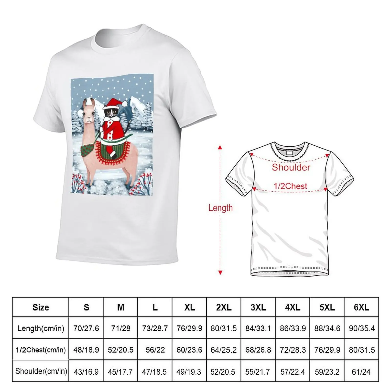 Santa Claws Cat and Llama T-Shirt kawaii clothes shirts graphic tees Men's t-shirts