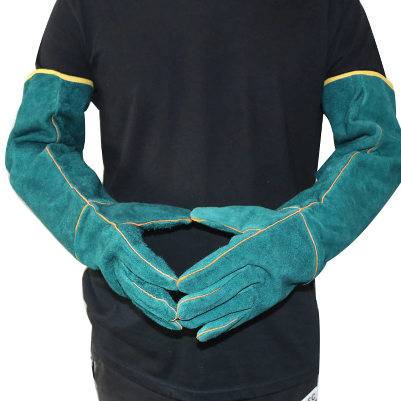Guantes de seguridad antimordeduras de cuero verde para mascotas, protectores de agarre para atrapar perros, gatos, Reptiles y animales, Ultra largos