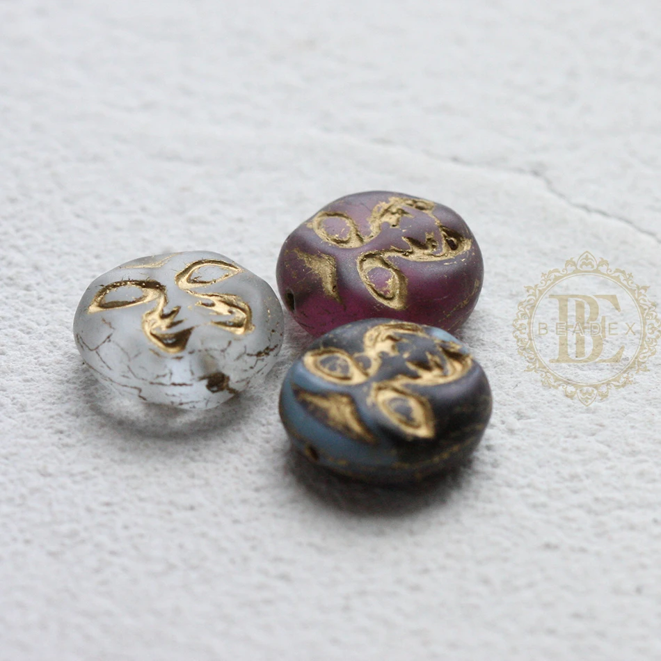 2 Pieces Czech Glass Moon Face Bead - Varies Colors 14mm (CZE-2)