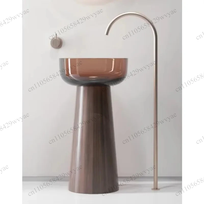 Round Transparent Resin Freestanding Sink With Marble Base Modern Bathroom Wash Basin