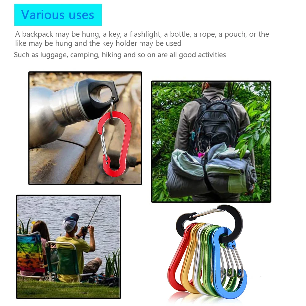 6Pcs Camping Mountaineering Buckle D Shape Small Carabiner Clips Multifunctional Fishing Climbing Acessories