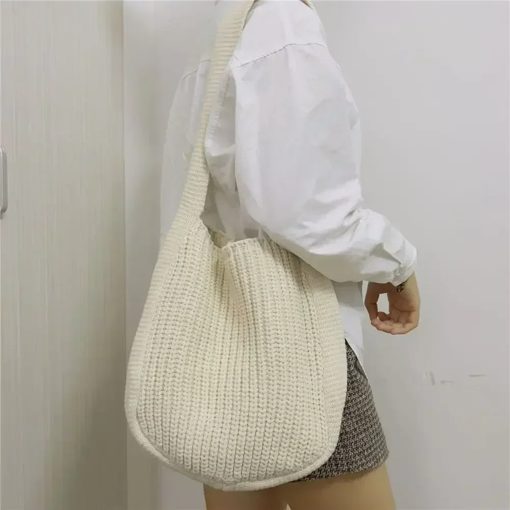 Lvb14 moda feminina oco tecido sacos de ombro grande capacidade crochê hobo tricô bolsas femininas tote compras