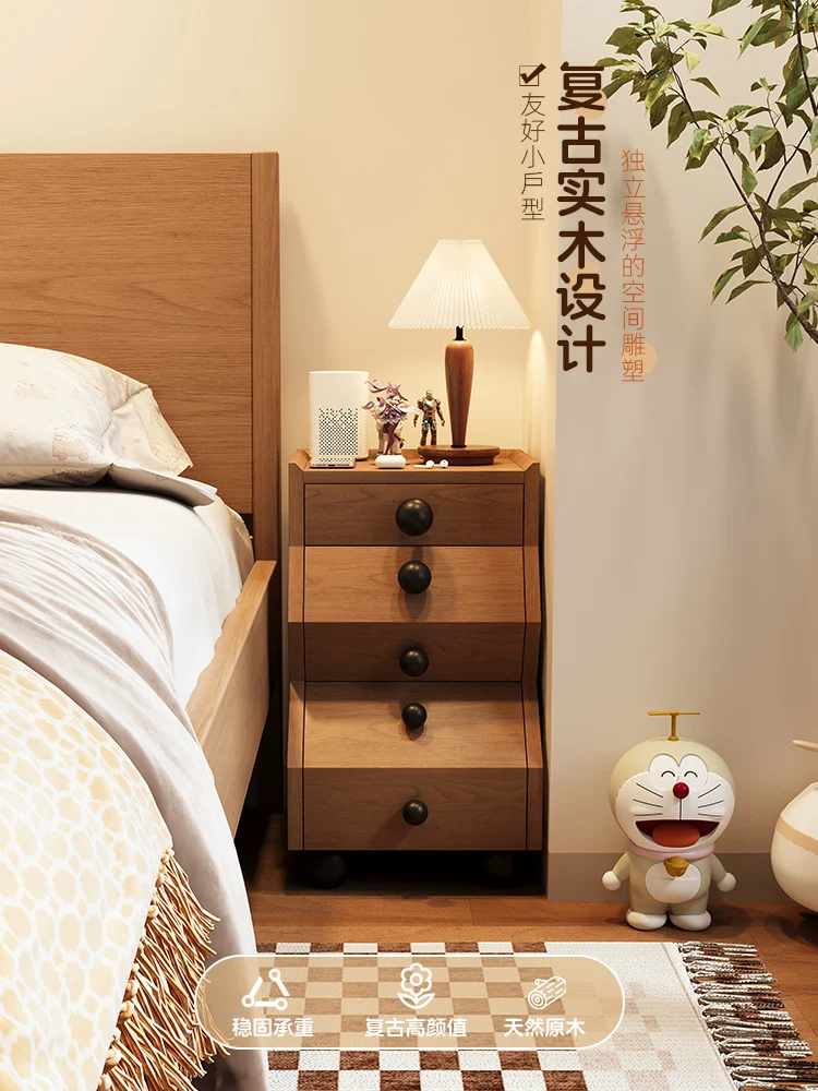 

Solid wood bedside tables, narrow seam cabinets on the bedside of household bedrooms, small cabinets for children