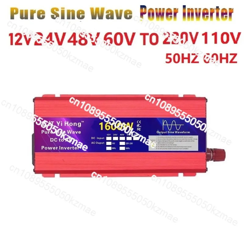 Peak Power Pure Sine Wave Inverter DC to AC 1600W Automotive Inverter Converts DC 12V 24V 48V 60V to AC 110V 220V 50HZ/60HZ