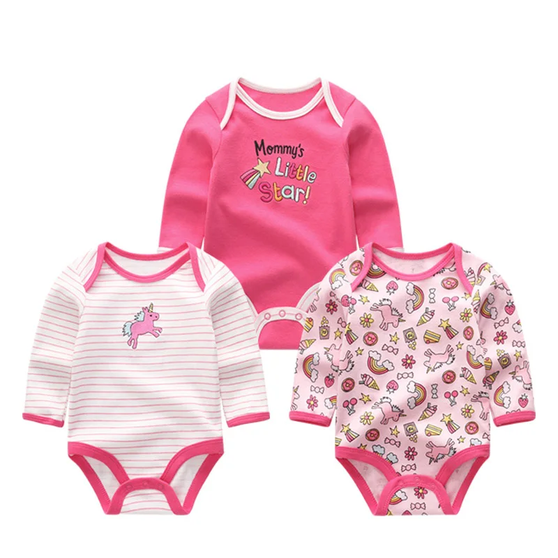 100% Cotton Long Sleeve Bodysuit 3Pieces Baby Girls Clothes Newborn Cartoon Baby Boy Clothes Autumn Print Jumpsuits Spring 0-12M