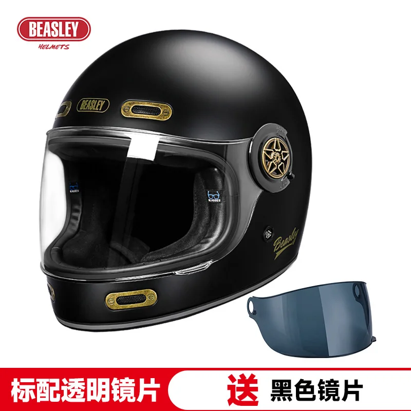 BEASLEY Vintage Full Helmet Motorcycle Men's Helmet Women's Summer Cruise Locomotive FRP casco moto cascos para moto