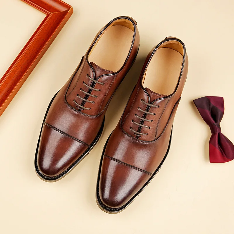 Men Casual First Layer Cowhide Handmade New Autumn Joint Business Dress Genuine Leather Breathable British Oxford Shoes Men Flat