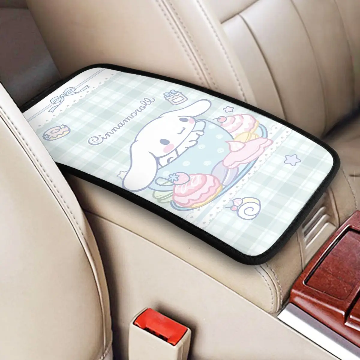 

Высококачественный чехол для центральной консоли с рисунком Cinnamoroll Kawaii, аксессуары для салона автомобиля, подлокотник, ящик для хранения, коврик для большинства автомобилей