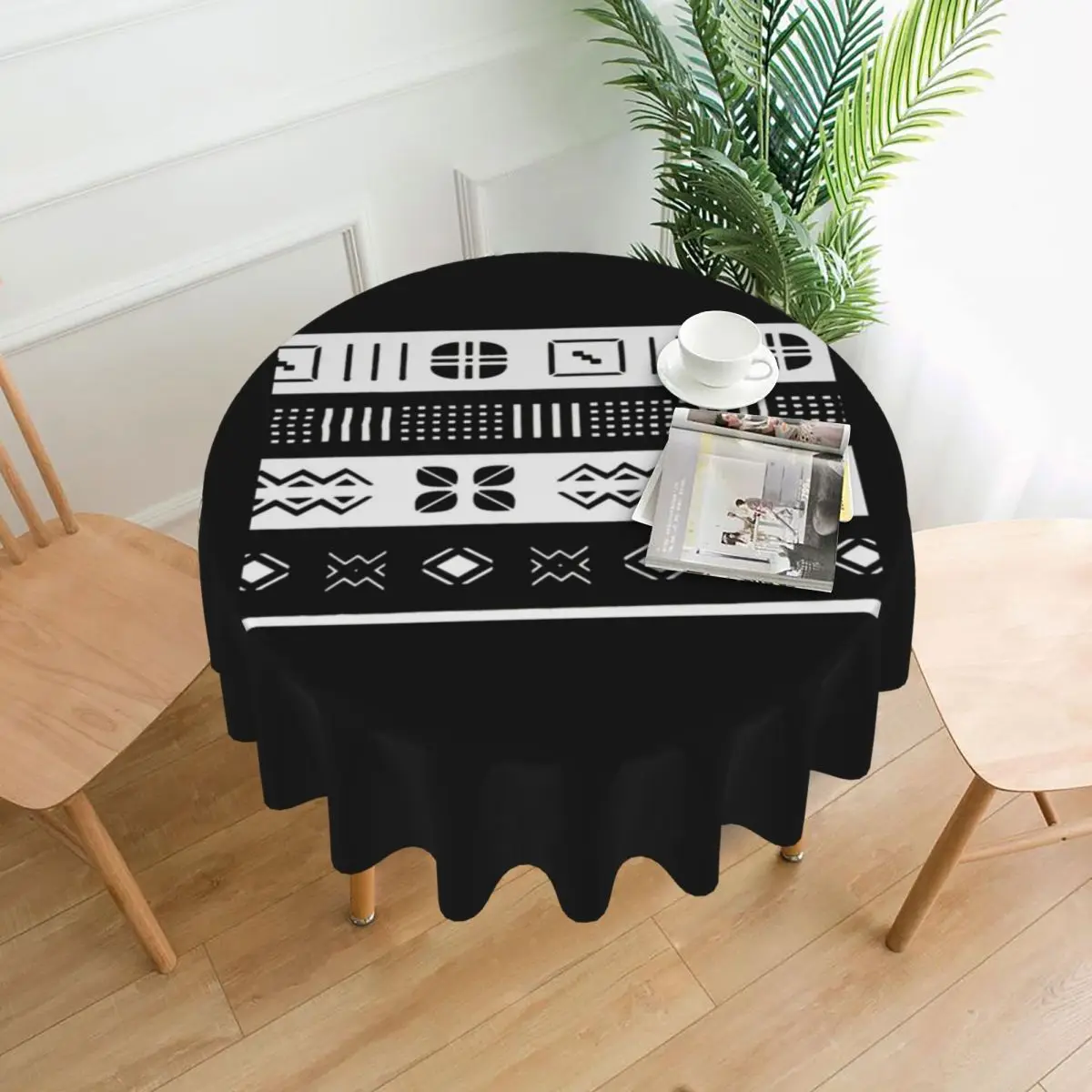 

African Bogolan Mudcloth Pattern Waterproof Round Tablecloth Oilproof Table Cloth for Kitchen Events Dining Table Cover 60 inch