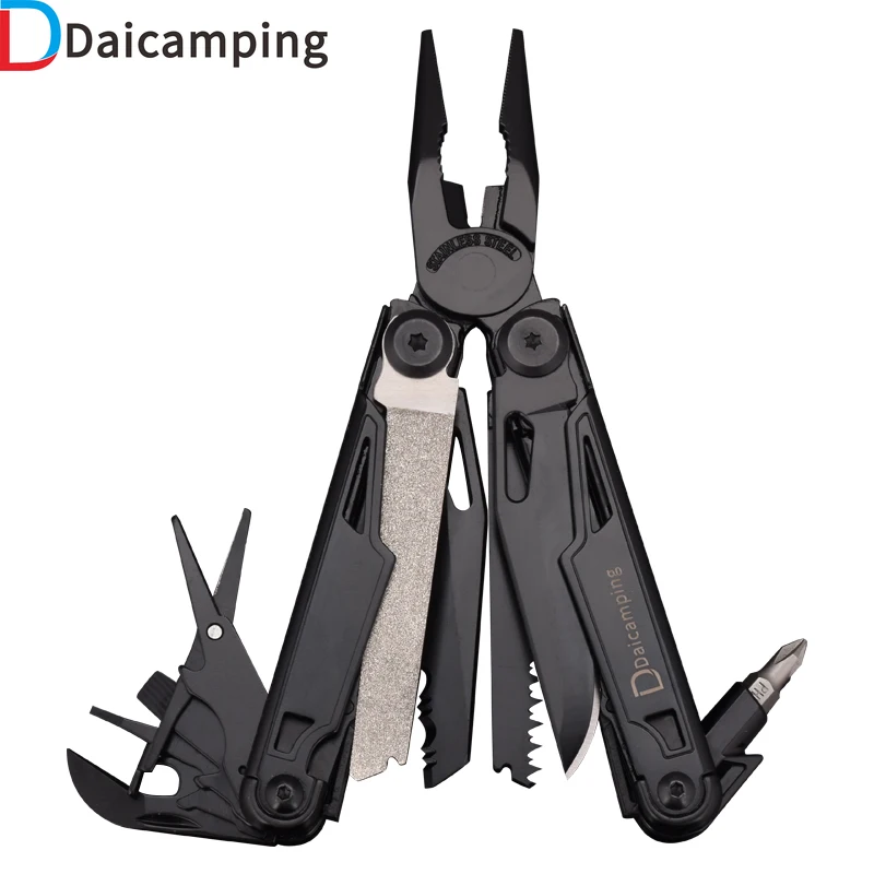 Daicamping-Kit de multiherramientas para acampar al aire libre, cuchillo plegable multifuncional 7CR17MOV, hoja EDC, juego de herramientas de mano,