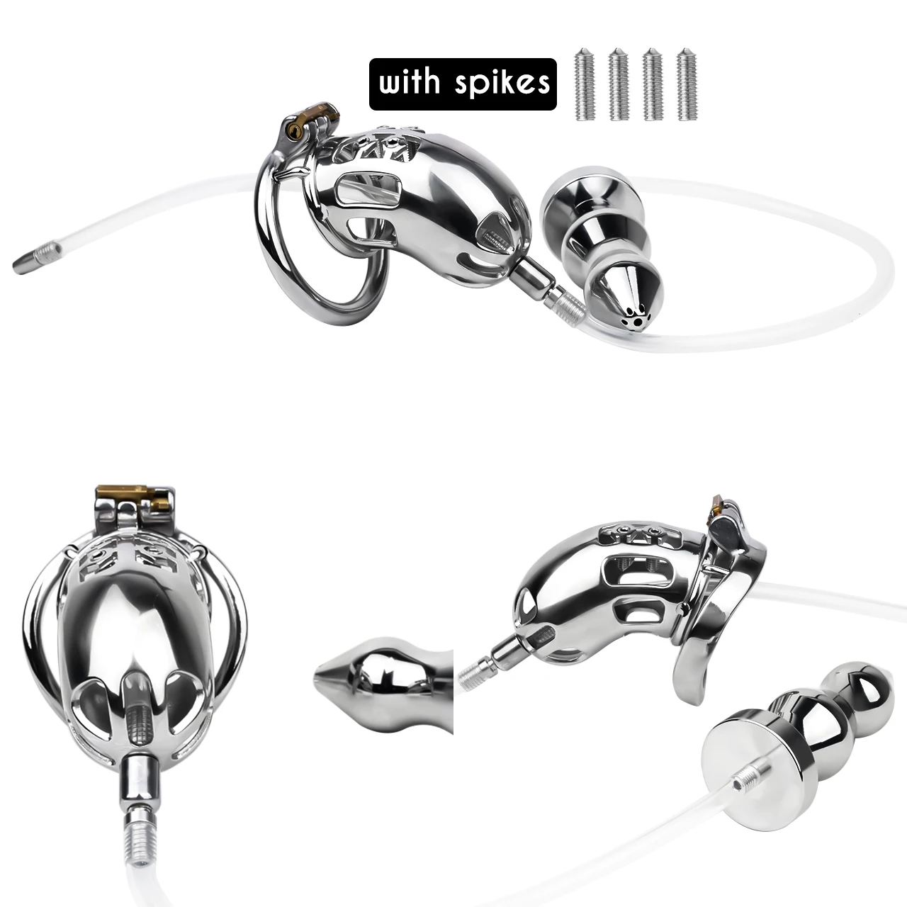 FRRK Curve Cylinder Male Chastity Cage With Metal Anal Plug Silicone Urethral Catheter 2 In 1  Adult Games Sex Toys For Men Gay