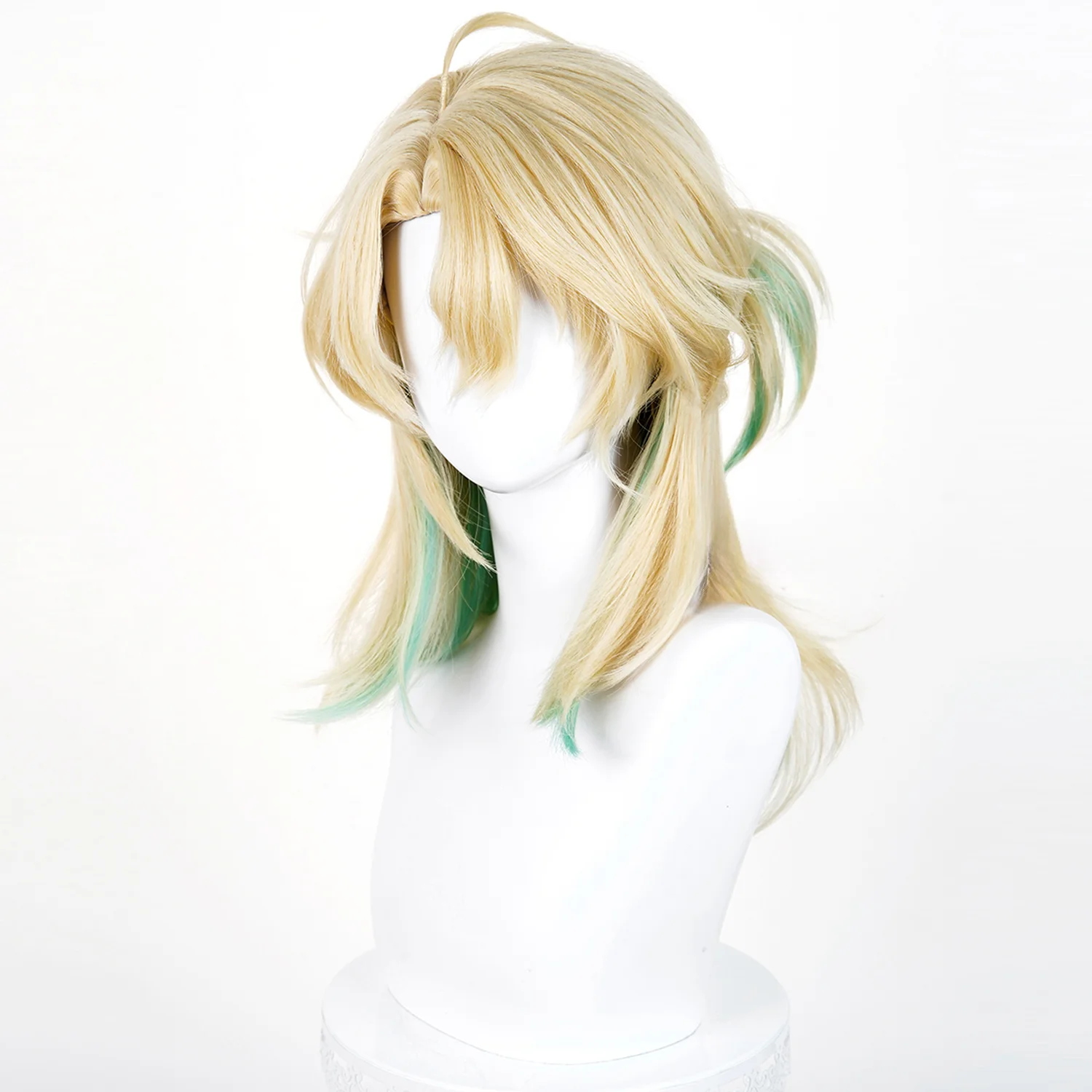 Game Wuthering Waves Luuk Herssen Cosplay Pruik Middellange Gouden Pruik Met Gradiënt Groene Tips Voor Comicon Party Volwassen Vrouwen Mannen