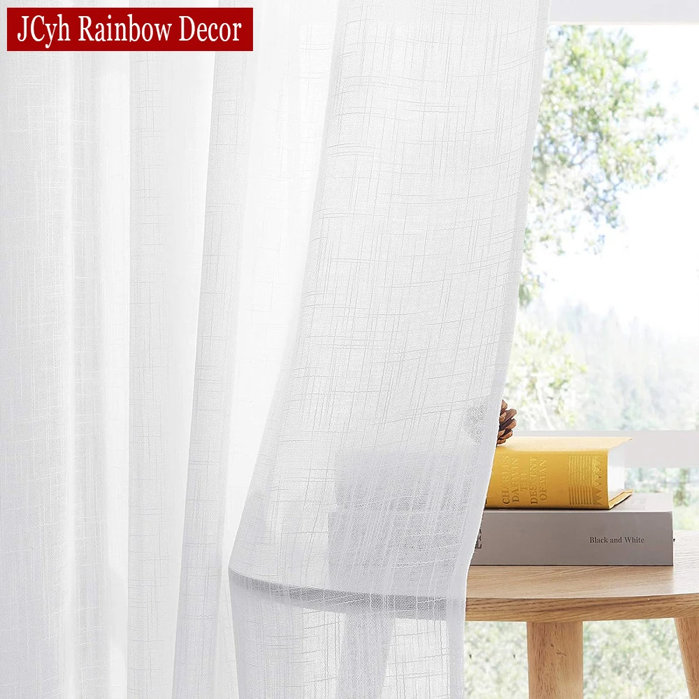 Tulle Sheer Curtains for Living Room, Kitchen Hall Window Curtains, Bathroom Blinds, Voile Ready-made Curtain, Linen Texture