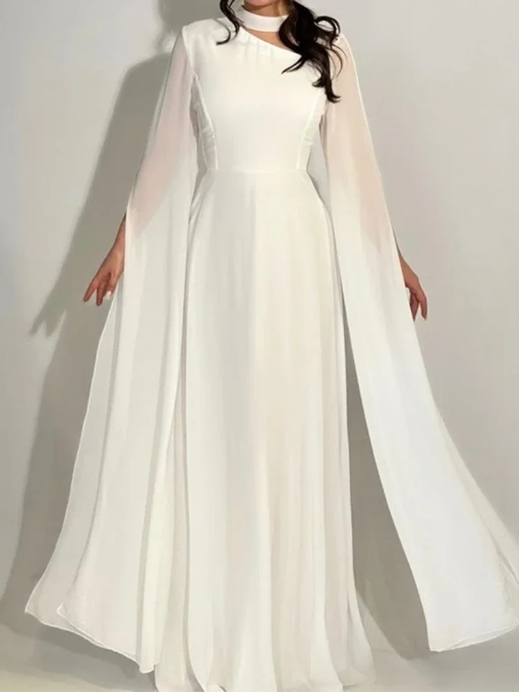 

Весенне-летнее женское элегантное однотонное шифоновое платье с рукавами-фонариками и утягивающим поясом для вечеринок и ужинов