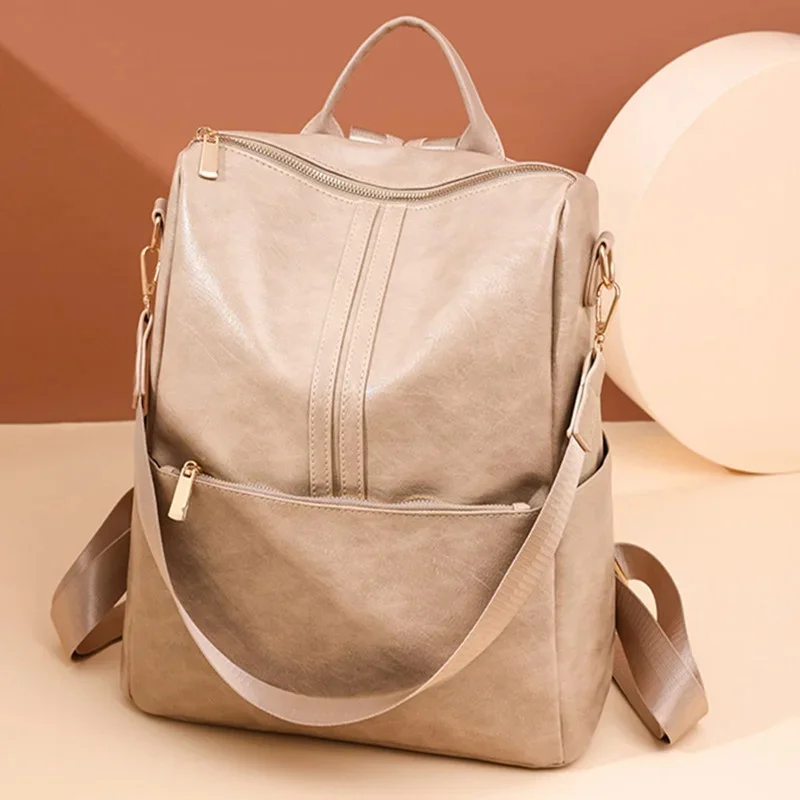 Vintage Large Capacity Women's Backpack Fashion Leather School Multifunction Feminina Travel Shoulder Bag