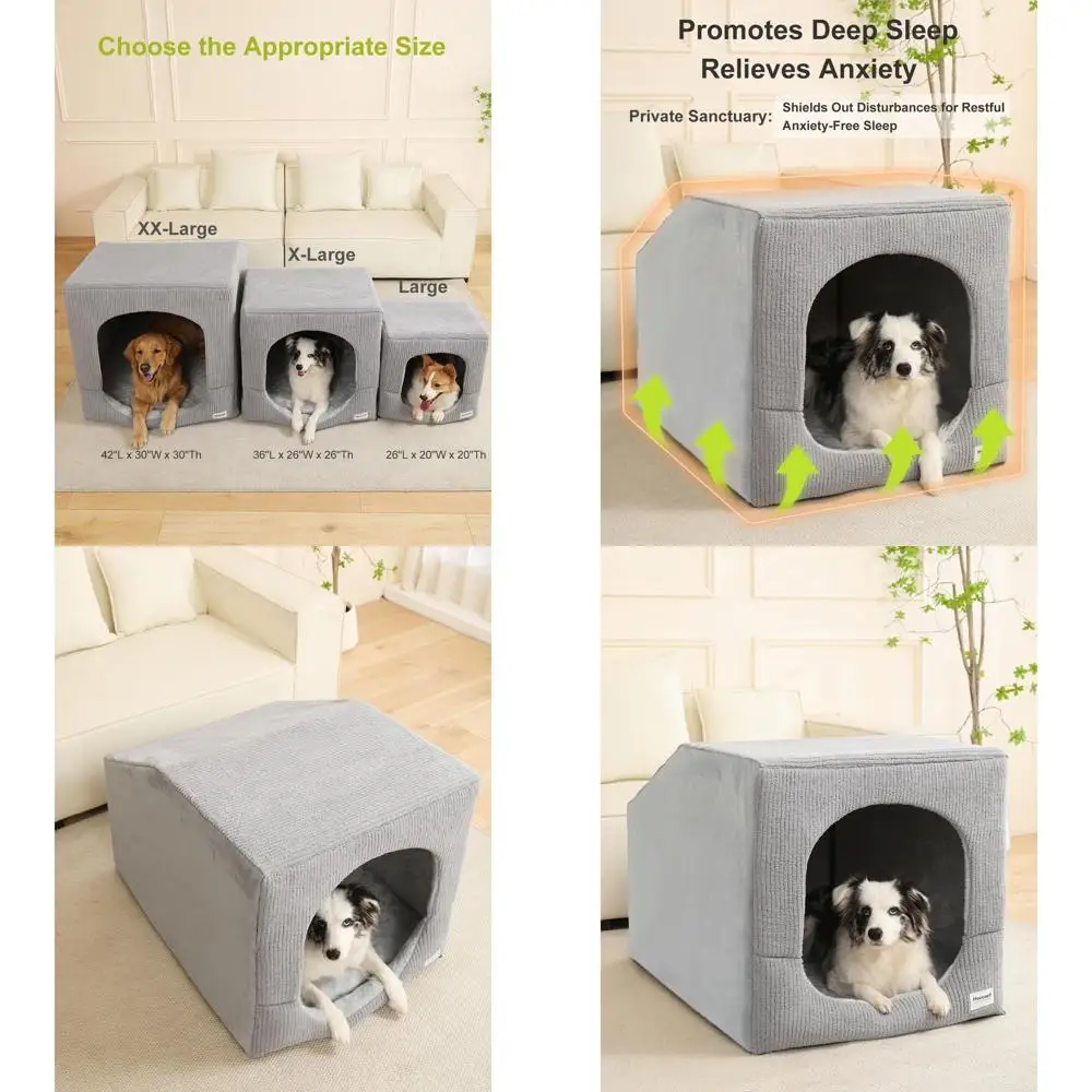 

Extra Large Orthopedic Dog Bed with Washable Cover - Ideal for Large Dogs, Spacious Indoor Dog House with Cute Cat Cave (XL)