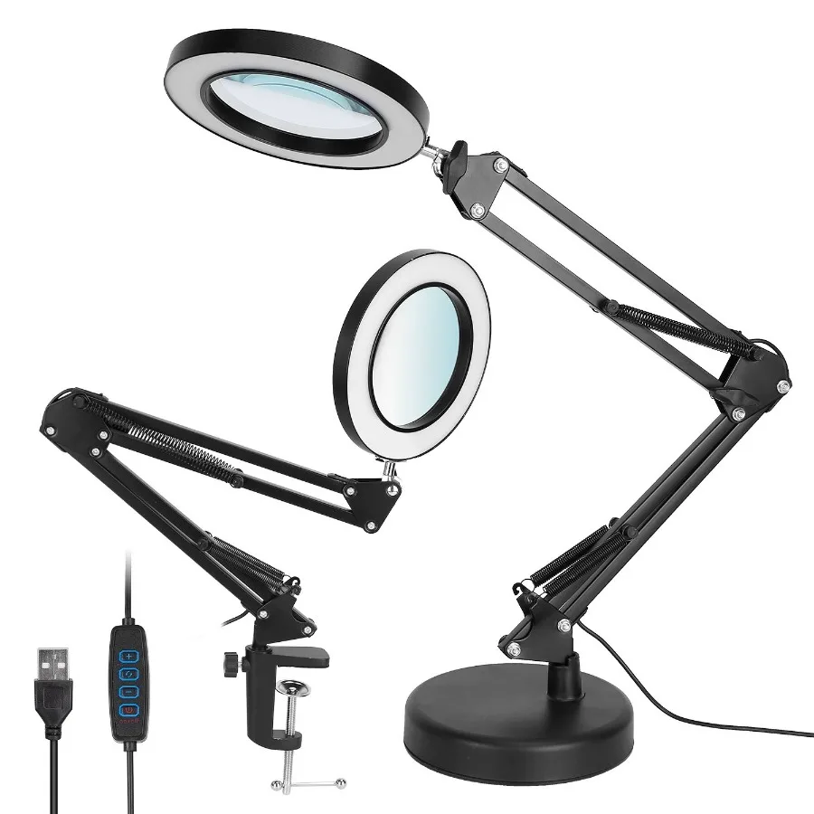 

LED Magnifier Desk Lamp 8x Magnifying Glass with Light Swing Arm Desk Table Light USB Reading Lamp