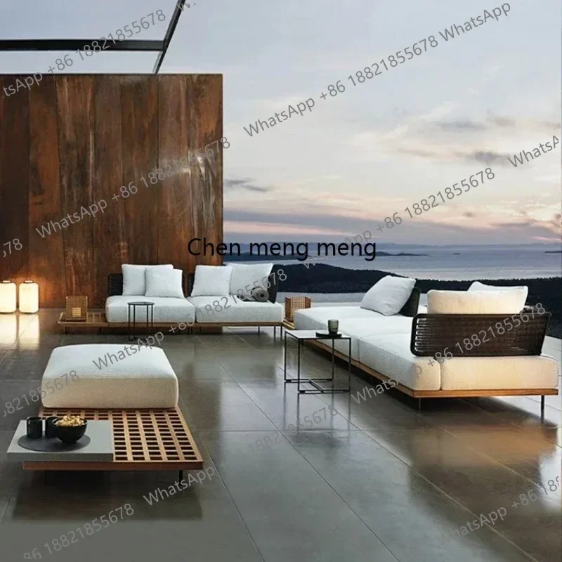 01A Japanese Style Simplicity Teak Garden Sofas High Grade Retro Leisurely Designer Garden Sofa Modern Outdoor Furniture Divano